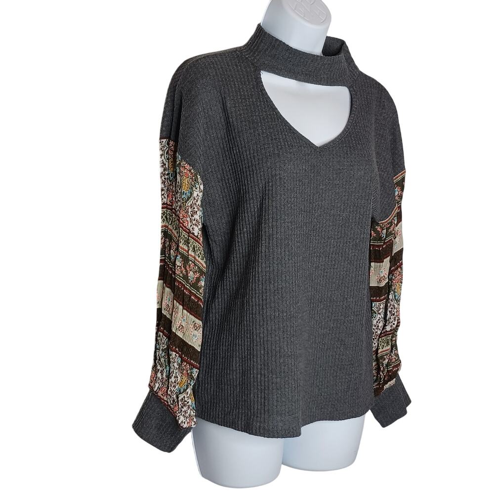 Bibi Waffle Knit Keyhole Neck Boho Top Sz M
